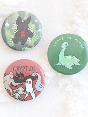 Cryptids Pinback Button Badges Creepy Cute Kawaii Urban Legend Mythical Creature